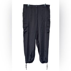 NWT DKNY Women’s Black Silk Drawstring Hem Cargo Pants Size 10